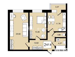 2-к квартира, вторичка, 68м2, 2/8 этаж