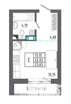 Студия квартира, строящийся дом, 24м2, 11/17 этаж