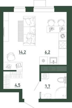 Студия квартира, строящийся дом, 29м2, 12/13 этаж