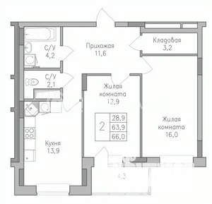 2-к квартира, строящийся дом, 68м2, 8/10 этаж