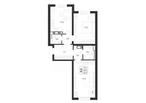2-к квартира, вторичка, 66м2, 1/17 этаж