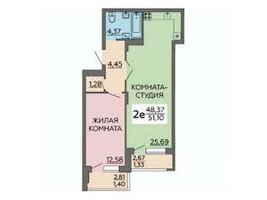 2-к квартира, вторичка, 51м2, 16/19 этаж
