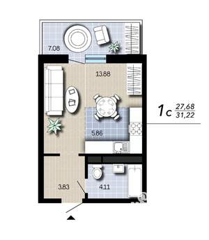 Студия квартира, вторичка, 31м2, 5/16 этаж