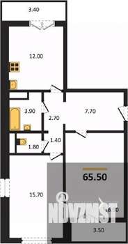 2-к квартира, вторичка, 66м2, 1/17 этаж