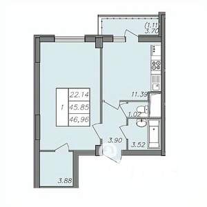 1-к квартира, вторичка, 46м2, 12/13 этаж