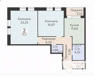 2-к квартира, вторичка, 74м2, 2/18 этаж