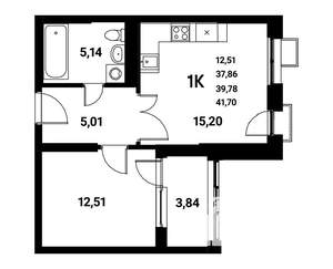 1-к квартира, строящийся дом, 40м2, 4/21 этаж