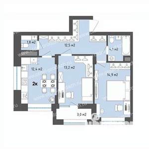 2-к квартира, строящийся дом, 60м2, 2/13 этаж