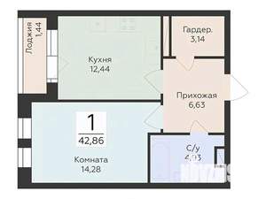1-к квартира, вторичка, 43м2, 6/12 этаж