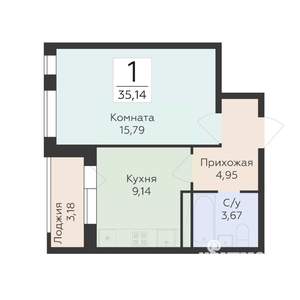 1-к квартира, вторичка, 35м2, 8/18 этаж