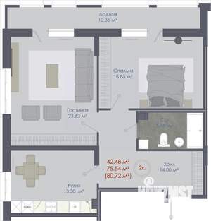 2-к квартира, строящийся дом, 81м2, 4/11 этаж