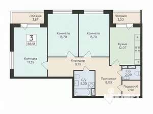 3-к квартира, вторичка, 89м2, 2/18 этаж