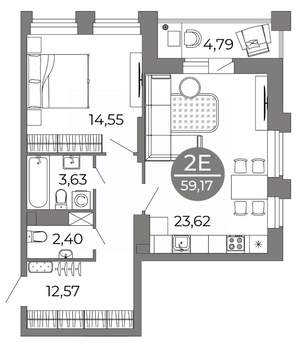 1-к квартира, вторичка, 59м2, 19/25 этаж