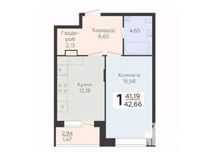 1-к квартира, вторичка, 43м2, 9/24 этаж