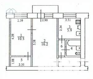 2-к квартира, вторичка, 42м2, 4/5 этаж