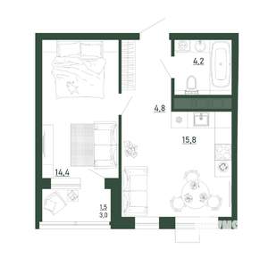 1-к квартира, строящийся дом, 41м2, 7/13 этаж