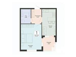 1-к квартира, строящийся дом, 42м2, 8/13 этаж