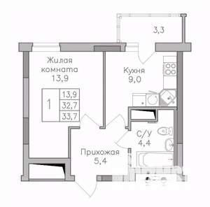 1-к квартира, строящийся дом, 34м2, 7/25 этаж