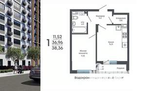 1-к квартира, строящийся дом, 38м2, 4/17 этаж