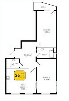 3-к квартира, строящийся дом, 84м2, 17/18 этаж