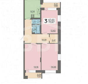 3-к квартира, вторичка, 71м2, 14/23 этаж