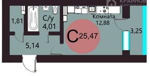 Студия квартира, вторичка, 25м2, 4/25 этаж