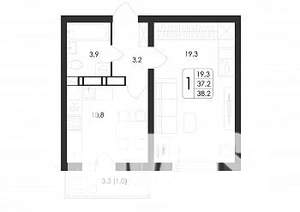 1-к квартира, вторичка, 38м2, 8/17 этаж