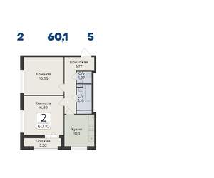 2-к квартира, строящийся дом, 60м2, 5/17 этаж