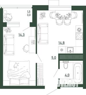 1-к квартира, строящийся дом, 40м2, 7/13 этаж