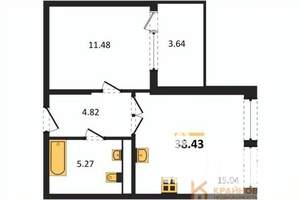 1-к квартира, сданный дом, 38м2, 13/21 этаж