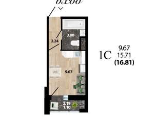 Студия квартира, строящийся дом, 16м2, 5/15 этаж