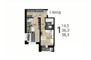 1-к квартира, вторичка, 38м2, 11/15 этаж
