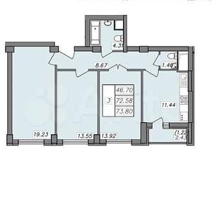 3-к квартира, вторичка, 73м2, 13/13 этаж