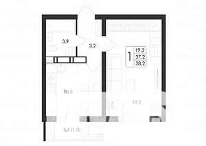 1-к квартира, строящийся дом, 38м2, 3/17 этаж