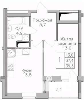 1-к квартира, вторичка, 39м2, 17/25 этаж