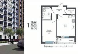 1-к квартира, строящийся дом, 38м2, 10/17 этаж