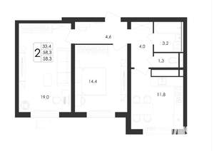 2-к квартира, вторичка, 58м2, 3/19 этаж