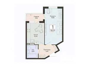 1-к квартира, строящийся дом, 38м2, 2/13 этаж