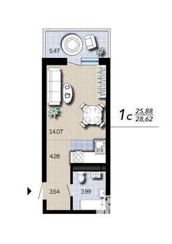 Студия квартира, вторичка, 29м2, 13/16 этаж