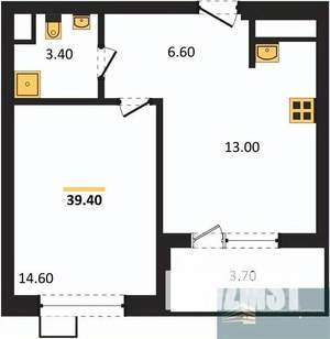 1-к квартира, вторичка, 40м2, 1/13 этаж