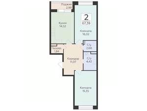 2-к квартира, строящийся дом, 67м2, 5/25 этаж