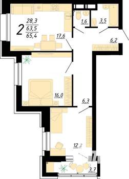 2-к квартира, строящийся дом, 65м2, 5/25 этаж
