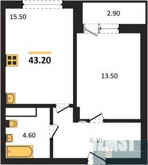 1-к квартира, вторичка, 43м2, 2/13 этаж