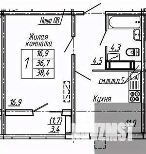1-к квартира, вторичка, 38м2, 17/19 этаж