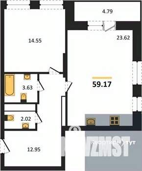 1-к квартира, вторичка, 59м2, 25/25 этаж