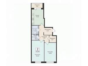 2-к квартира, вторичка, 70м2, 6/16 этаж