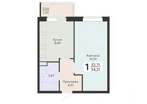 1-к квартира, вторичка, 34м2, 14/18 этаж