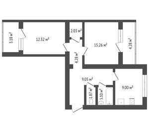 2-к квартира, вторичка, 55м2, 9/10 этаж