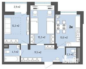 2-к квартира, строящийся дом, 60м2, 6/13 этаж