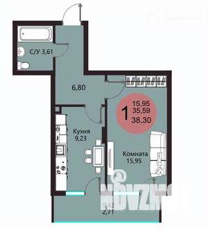 1-к квартира, вторичка, 38м2, 12/19 этаж
